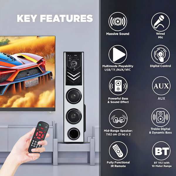 FINE Stra 5 DJ Multimedia Tower Speaker System: Home Theater 48 W Bluetooth Tower Speaker
