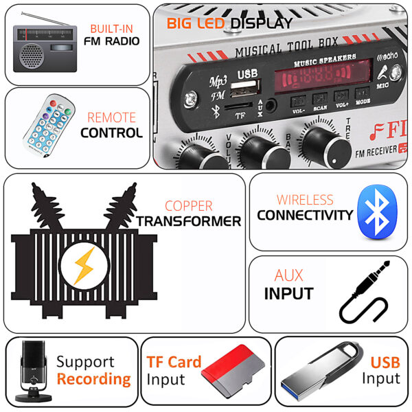 FINE IPL AMPLIFIER Multimedia Player with Bluetooth,USB,SD Card,Aux,FM Radio(Silver) 180 W AV Power Amplifier
