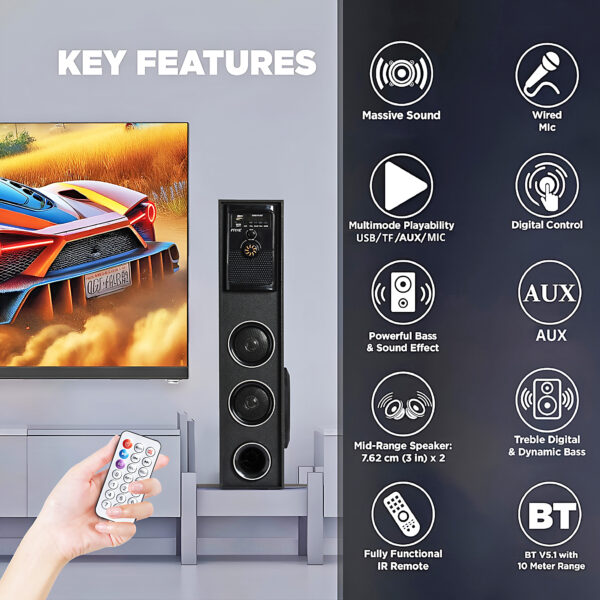 FINE DJ Multimedia Speaker with Bluetooth, USB, FM AUX 80 W Speaker 80 W Bluetooth Tower Speaker
