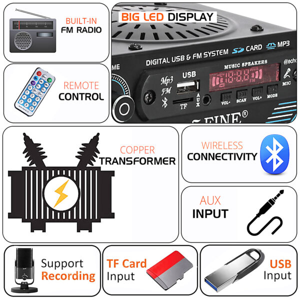 FINE IPL AMPLIFIER Multimedia Player with Bluetooth,USB,SD Card,Aux,FM Radio(Silver) 180 W AV Power Amplifier