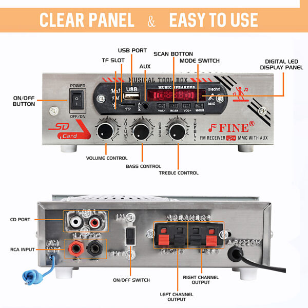 FINE IPL AMPLIFIER Multimedia Player with Bluetooth,USB,SD Card,Aux,FM Radio(Silver) 180 W AV Power Amplifier