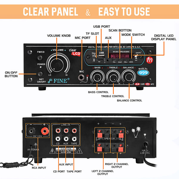 FINE MODEL NO. 111 IPL AMPLIFIER Multimedia Player with Bluetooth,Aux,FM Radio 150 W AV Power Amplifier