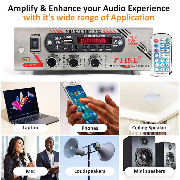 FINE IPL AMPLIFIER Multimedia Player with Bluetooth,USB,SD Card,Aux,FM Radio(Silver) 180 W AV Power Amplifier