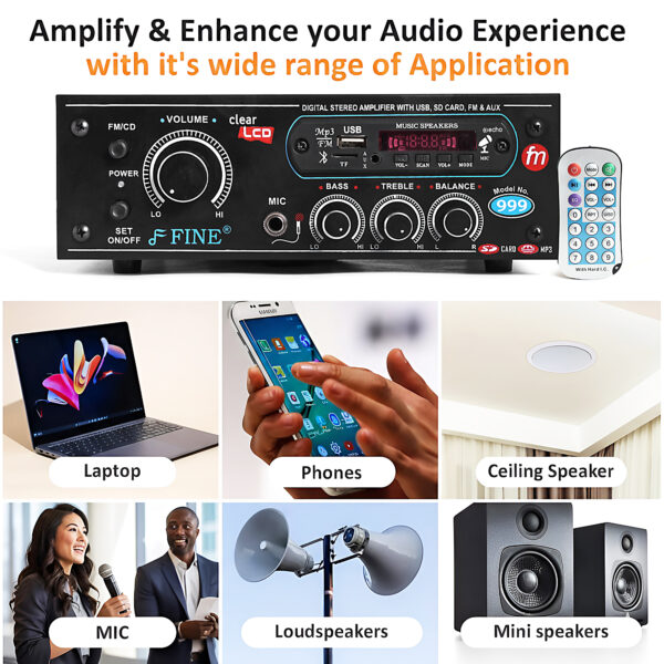 FINE MODEL NO. 111 IPL AMPLIFIER Multimedia Player with Bluetooth,Aux,FM Radio 150 W AV Power Amplifier