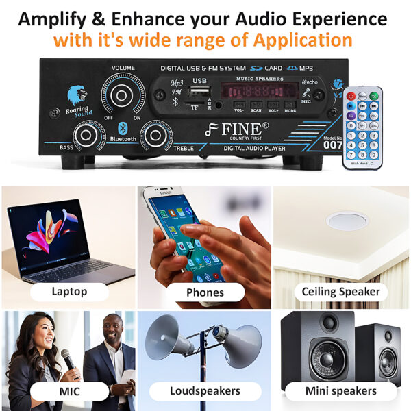 FINE IPL AMPLIFIER Multimedia Player with Bluetooth,USB,SD Card,Aux,FM Radio(Silver) 180 W AV Power Amplifier