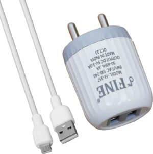 fe-357-3-0a-dual-usb-multiportable-charger-with-detachable-cable-original-imahhfeghpxe33kh FINE 14 W Quick Charge 3 A Wall Charger for Mobile with Detachable Cable