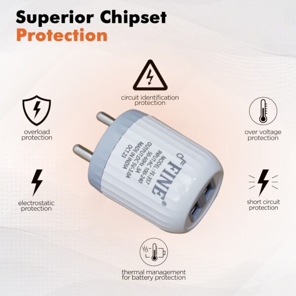 FINE 14 W Quick Charge 3 A Wall Charger for Mobile with Detachable Cable