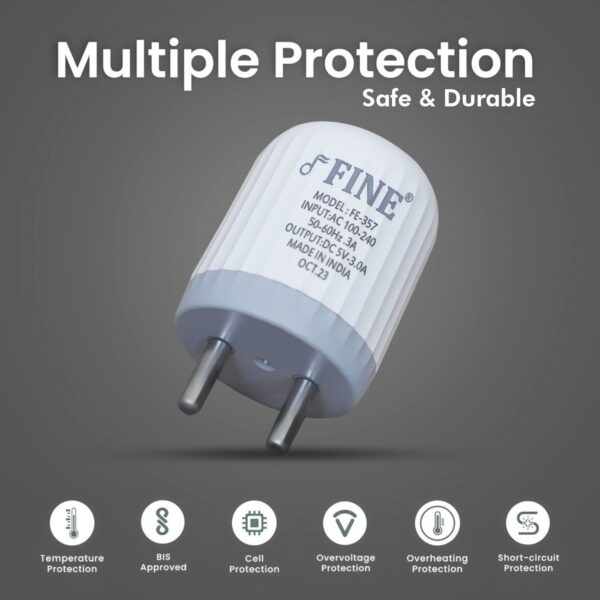 FINE 14 W Quick Charge 3 A Wall Charger for Mobile with Detachable Cable