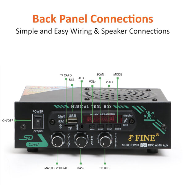 FINE 111 Multimedia Player with Bluetooth,Aux,FM 100W(MAX.) AV Power Amplifier, (Black)
